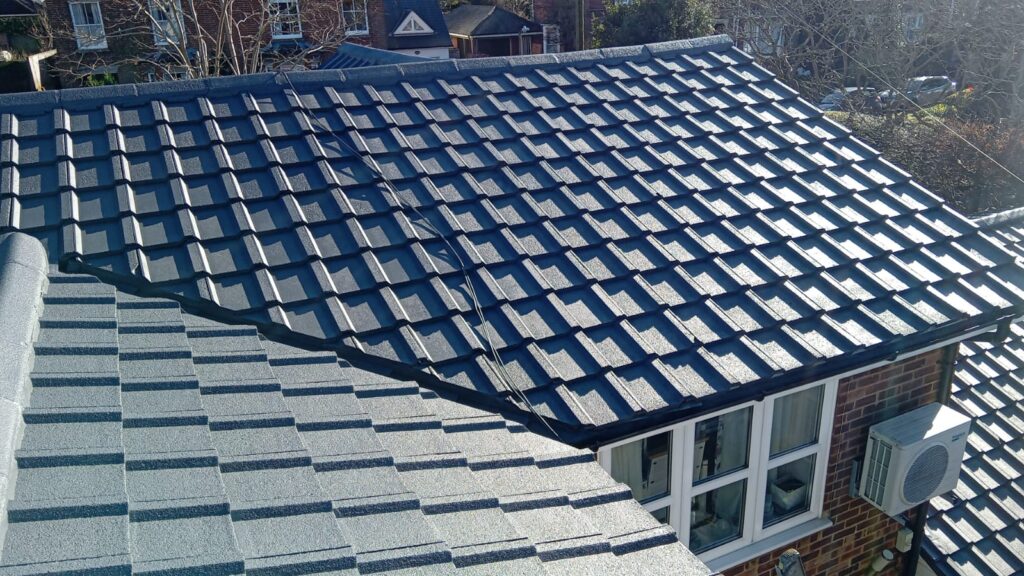 Professional roof cleaning service using soft wash methods on a residential home